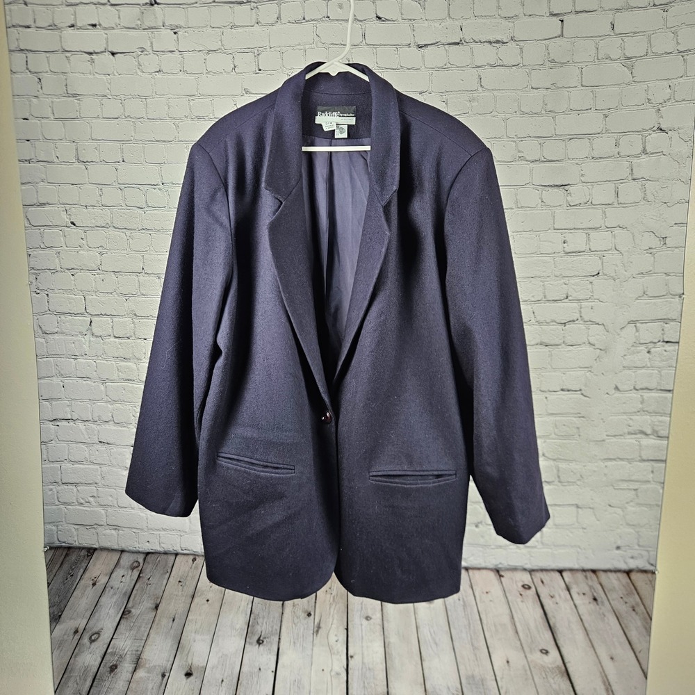 Radcliffe by Sag Harbor Navy Blue 100% Wool Blazer Jacket Womens 24W FB4000MW